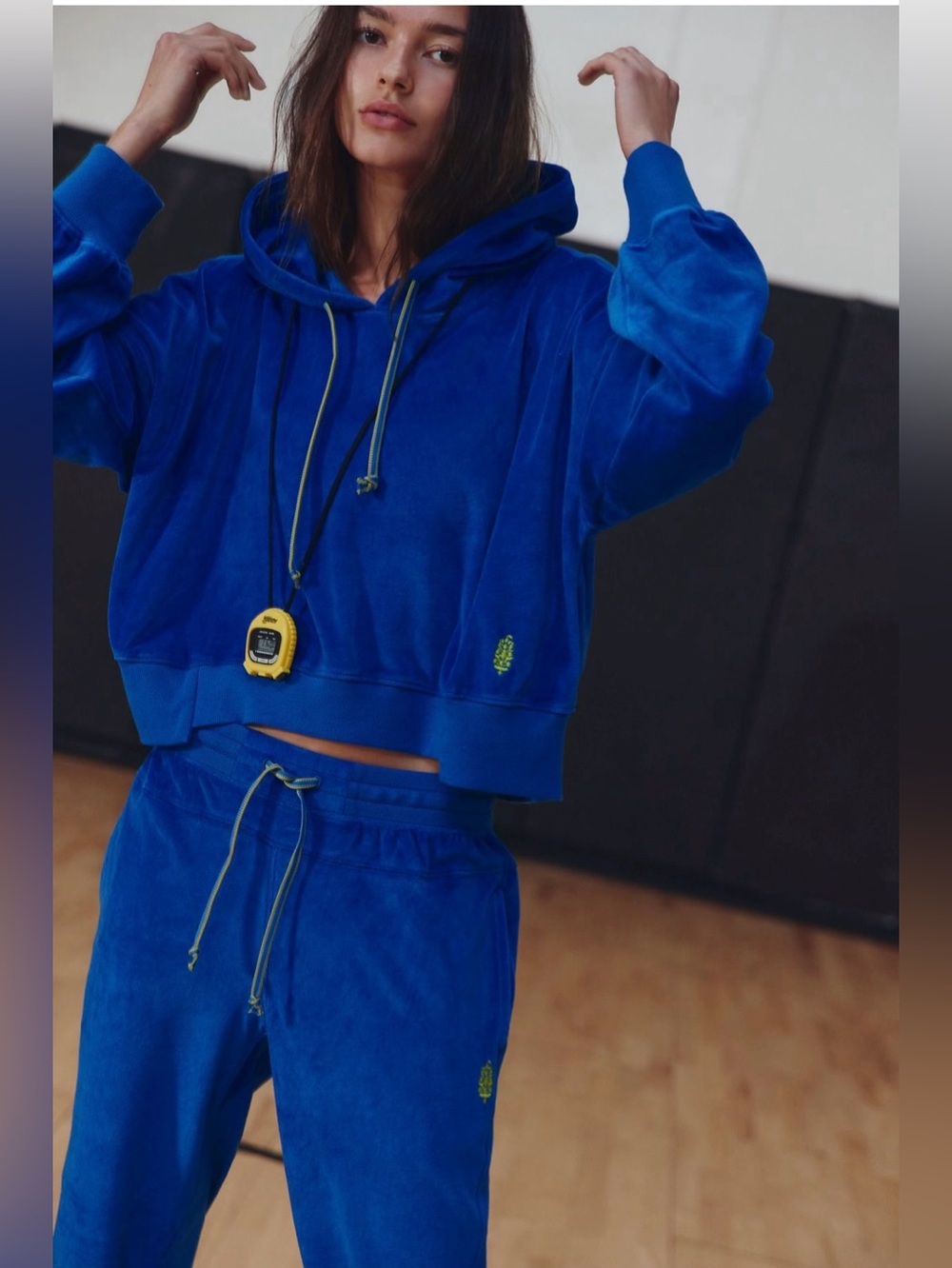 NWT FREE PEOPLE MOVEMENT Undefeated Velour Set | Light Cobalt MSRP $198 Size L - Picture 4 of 12